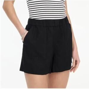 J Crew Linen Pull On Shorts L Black NWT High Waist Pockets CG686 J.Crew